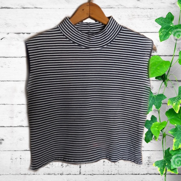 White Stag Tops - Vintage Navy/White Striped Mock Neck Crop Tank
